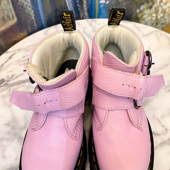 Dr. Martens Devon Heart Leather Platform Boots Buckle Pink Lavender 6 GUC - Picture 7 of 13